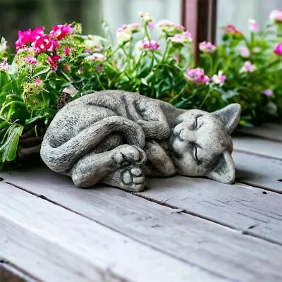 Sleeping Cat Garden Sculpture Outdoor Pet Memorial Decoration Kitty Grave 3  • $79