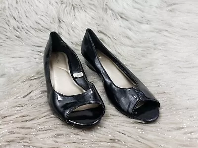 MERONA Black Slip On Casual Heel Peep Toe Shoes Size 6 • $21.99