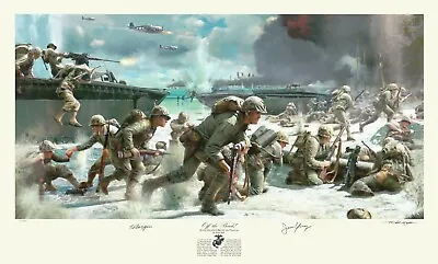 Eugene Sledge On Peleliu Art Autographed By 1st Marine Division WWII Heroes! • $245