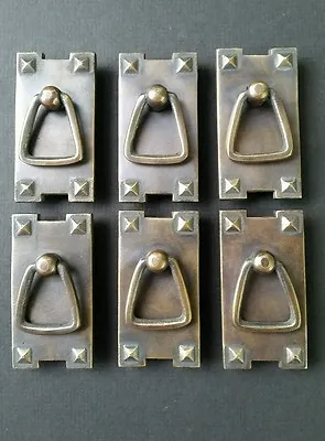 6 Mission Stickley Antique Style Brass Vertical Ring Handles Pulls 2 1/2  #H25 • $37.50