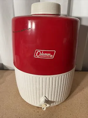 $27.99 • Buy Vintage Coleman Red & White Insulated 2 Gallon Water Cooler Jug W/Spigot & Cup