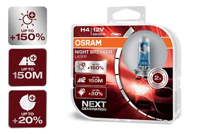 OSRAM Night Breaker® LASER NEXT GENERATION H4 Socket +150% More Vision DuoBox • $29.80