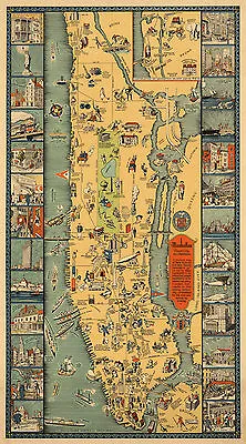 New York Wall Art Map Historical Pictorial Manhattan NY Poster Print Decor • $13.95