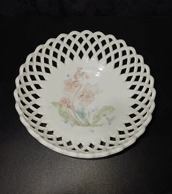 ANTIQUE 1890 Challinor Taylor Milk Glass Pedestal Lattice Fruit Bowl Compote  • $50