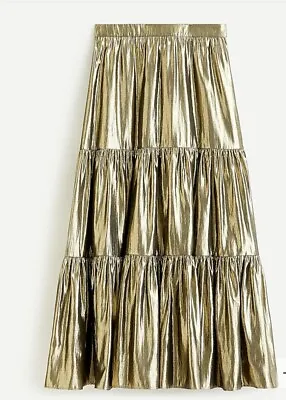J. Crew Gold Metallic Pleated Chiffon Lamé Skirt S $248 • $40