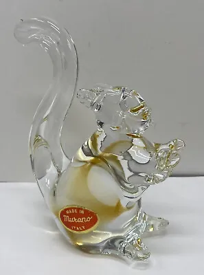 Murano Art Glass Squirrel Paperweight Clear & Amber ~ Sticker ~Italy • $35
