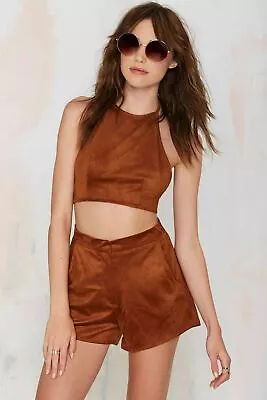 Oh My Love Womens Brown Betina High Waist Suede Shorts Size L Sold At Nasty Gal • $19.99