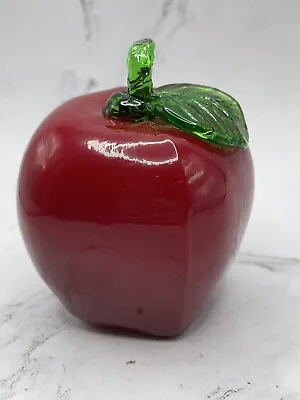 Vintage Murano Style Hand Blown Art Glass Fruit Red Apple 3.5  Teacher Gift • $10.50