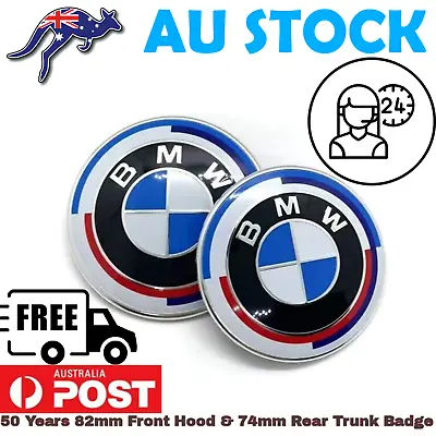 50 Years M Front Hood 82mm & Rear Trunk 74mm Badge Emblem Logo For BMW Series AU • $17.95