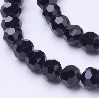 FACETED ROUND CRYSTAL GLASS BEADS 8mm 6mm 4mm BLACK SUN CATCHER • £2.79