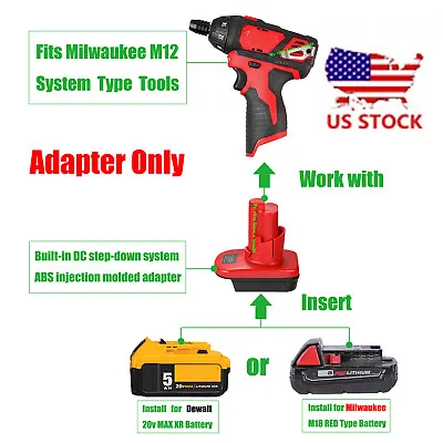 1 Adapter Upgrade For Milwaukee M12 Tool To DeWalt 20v / Milwaukee M18 Batteries • $14.99