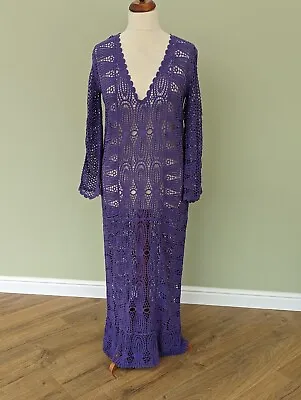 NEXT Long Purple Heather Crochet Beach Club Maxi Dress Size M BNWT 100% Cotton • £29