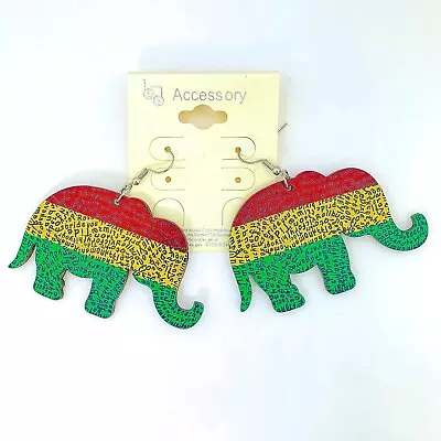 WOODEN RASTA ELEPHANT EARRINGS Style 1 Rastafari Colors • $2