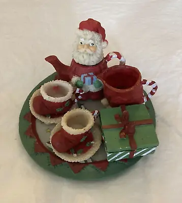 Vintage Christmas Santa Miniature Tea Set  10 Piece Polyresin NIB • $12.99