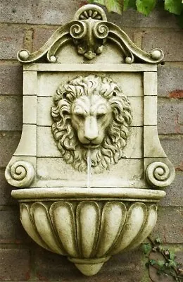 King Lion Head Water Feature Wall Fountain Stone Effect Indoor Outdoor Use 50cm • £134.98