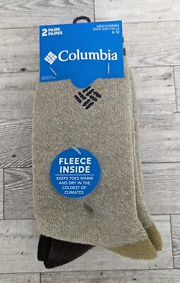 Columbia Men's Size 6-12 Fleece Lined Crew Socks Khaki & Brown 2 Pairs • $15.99