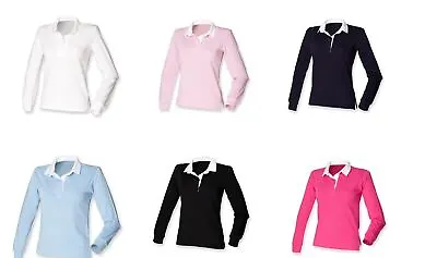 Front Row Self Coloured Ladies Long Sleeve Cotton Rugby Shirt FR77 • £5.99