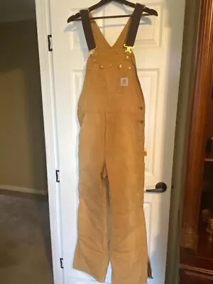 Carhartt Quilt Lined Duck Bib Overall R02 32 X 32 Inch- Brown RN 14806 • $30