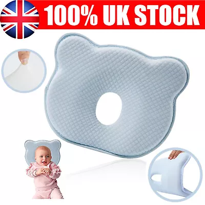 Newborn Baby Infant Memory Foam Pillow Cute Soft Prevent Flat Head Support Blue • £10.89