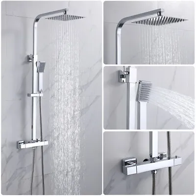 £55.89 • Buy Bathroom Thermostatic Mixer Shower Set Square Chrome Twin Head Exposed Valve