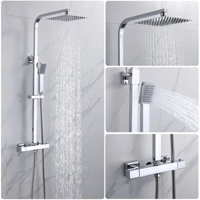 £55.89 • Buy Bathroom Thermostatic Mixer Shower Set Square Chrome Twin Head Exposed Valve