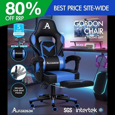 ALFORDSON Gaming Chair Office Seat Thick Padding Footrest Executive Racing Blue • $139.95