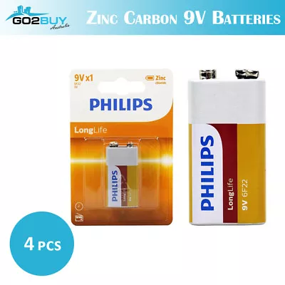 4PCS GENUINE Philips Long Life Zinc Carbon 9V Battery Factory Sealed BULK LOT • $11.99