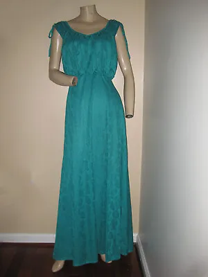 NWT Vintage 70s Teal Green Floral Embossed Sleeveless Maxi Dress XXS/XS • $14.99