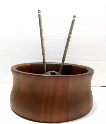 Vtg Retro Wooden Nut Bowl Set W/2 Nut Picks Quality Heirloom Walnut Bowls • $11.95