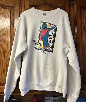 Vtg Fruit Of The Loom 90s Sweater Blue Cat WUE We’re Going Places USA Made XXL • $22.95