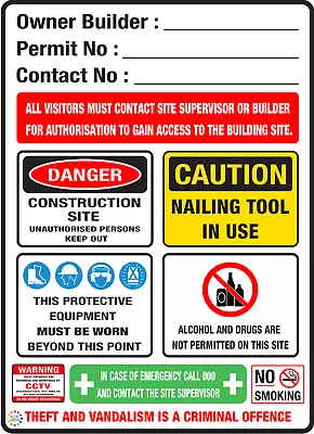 Owner Builder Construction Site Sign - Various Sizes Sign & Substrate (bd10) • $36.29