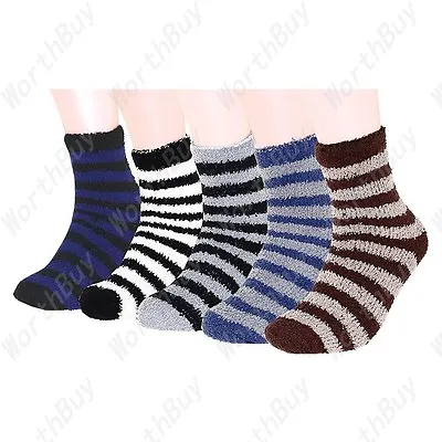 New 6 Pairs Mens Slipper Bed Room Socks Soft Cozy Fuzzy Warm Striped Size 9-13 • $10.95