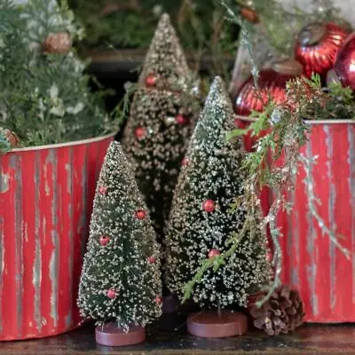 $32.99 • Buy 6 -10  Red Balls Silver Glitter Green Christmas Bottlebrush Tree Set Of 3