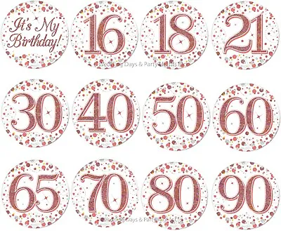 3  Pin On Badge Sparkly Rose Gold Happy Birthday Party Decorations Card Making • £2.24