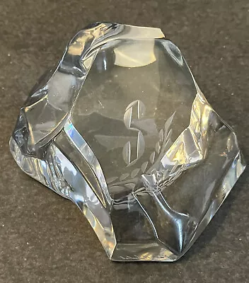 $22 • Buy Val St. Lambert Belgium Depose Crystal Glass Paperweight Monogram  S  Signed 4X4