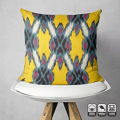 Ikat %100 Handwoven Cotton Yellow Cushion Cover | 20 X20  (50x50cm) Double Sided • £26.40