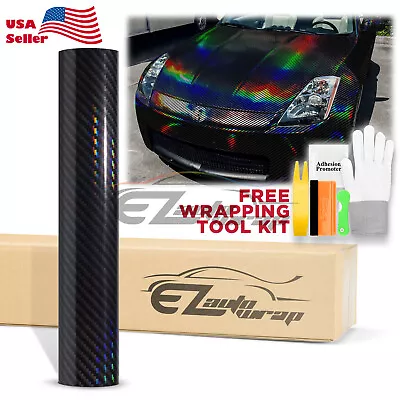 Holographic Carbon Fiber Black Laser Chrome Vinyl Wrap Sheet Film Decal Sticker • $105