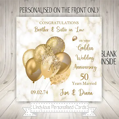  50th Golden Wedding Anniversary Personalised Card Mum Dad Sister Gold Balloons • £3.49