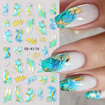 $1.97 • Buy Marble Line 5D Nail Stickers Gold Flakes Line Manicure Nail Art Decal Decoration