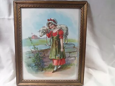 Antique Picture Frame Girls With Lamb  8 X 10 In 1908 # 1818 • $21.99