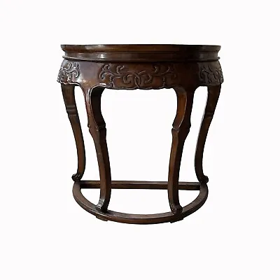 Vintage Chinese Brown Flower Carving Wood Half Round Pedestal Table Cs7592 • $1878.50