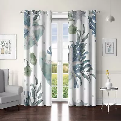 Nautical Coastal Window Curtain Beach Ocean Themed 50% Light Blocking Curtains S • £51.50