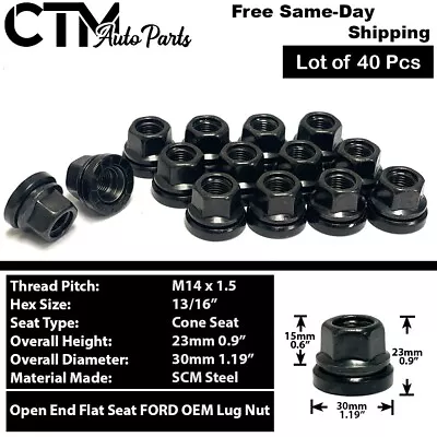 40 Ford OEM Factory Black 14x1.5 Flat Seat Open Lug Nut F450 F550 F600 SuperDuty • $50.59