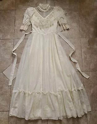 VTG 70s Western Prairie Wedding Maxi Dress Women's XS-S Cream Lace Cottagecore • $75