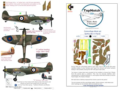 TopNotch Spitfire I-V Pattern B Camouflage Scheme Vinyl Mask Set • £15.75