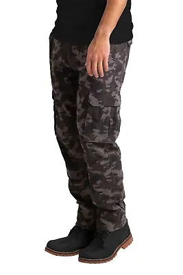 Men's Camo Cargo Regular Fit Stretch Multi Pocket Long Pants • $23.89