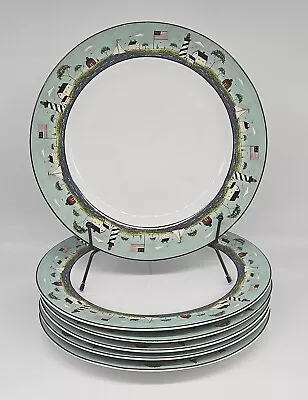 Warren Kimble Coastal Breeze Sakura 11  Dinner Plates  Set Of 6 Nautical Blue • $59.99