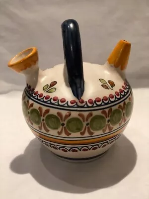 Vtg Mexican Talavera Pottery Jug 2 Spout Handle Wedding Vase Hand Painted Signed • $11.89