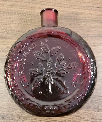 Vintage Wheaton 1973 Christmas Holly Ruby Red Glass Decanter Bottle ~ Home Decor • $11.99