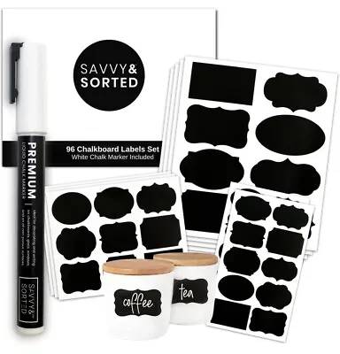 96 Premium Chalkboard Labels Bulk - Free Erasable Chalk Pen - Opening • $11.99